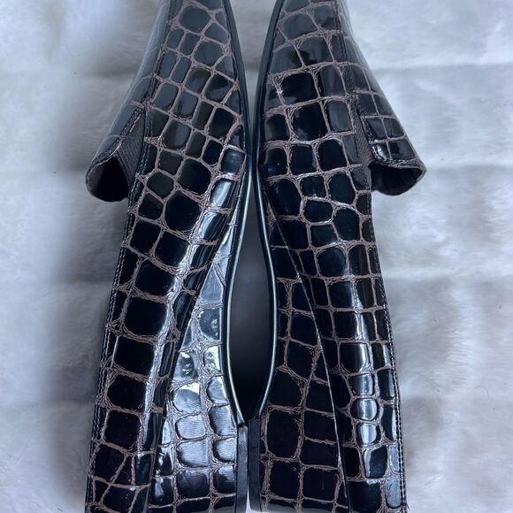 J Renée Edlyn Brown crocs prints wedge mules with sides elastic size 13WW - Picture 3 of 10